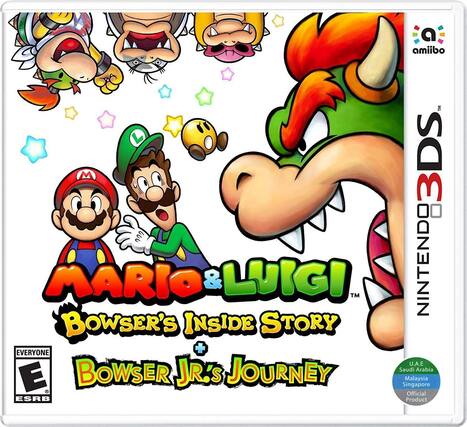 MARIO & LUIGI™
BOWSER'S INSIDE STORY
+ BOWSER JR.'S JOURNEY
EVERYONE ESRB
amiibo™
NINTENDO 3DS™
U.A.E Saudi Arabia Malaysia Singapore Official Product - E (Everyone)