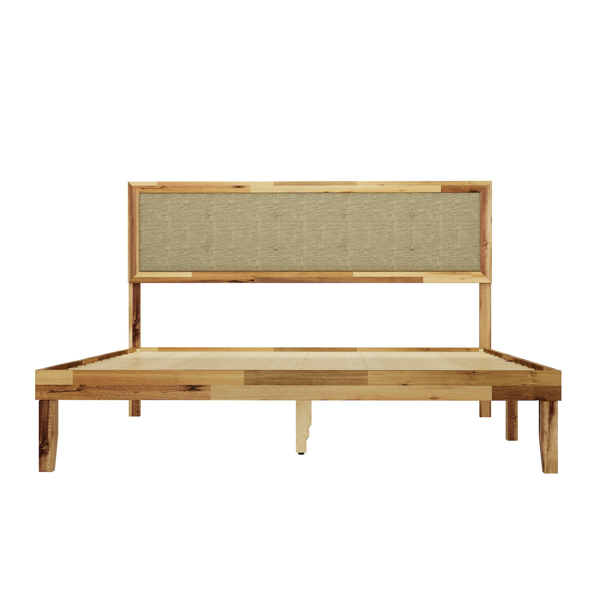 Front. Famapy - Famapy Upholstered Headboard Solid Wood Bed Frame with - Sturdy Slat Support, No Box Spring Needed - Wooden.
