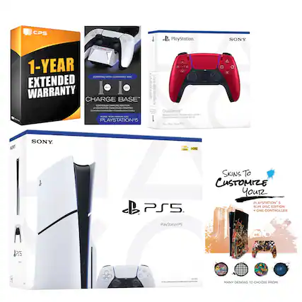 CPS
1-YEAR EXTENDED WARRANTY
CHARGE BASE™
CONTROLLER CHARGING SOLUTION
WORKS WITH:
PLAYSTATION®5
SONY
PlayStation®5
DualSense™
Wireless Controller
For / Pour / Para PS5™
SONY
PlayStation®5
Slim Disc Edition
SKINS TO CUSTOMIZE YOUR
PLAYSTATION®5 SLIM DISC EDITION + ONE CONTROLLER
MANY DESIGNS TO CHOOSE FROM