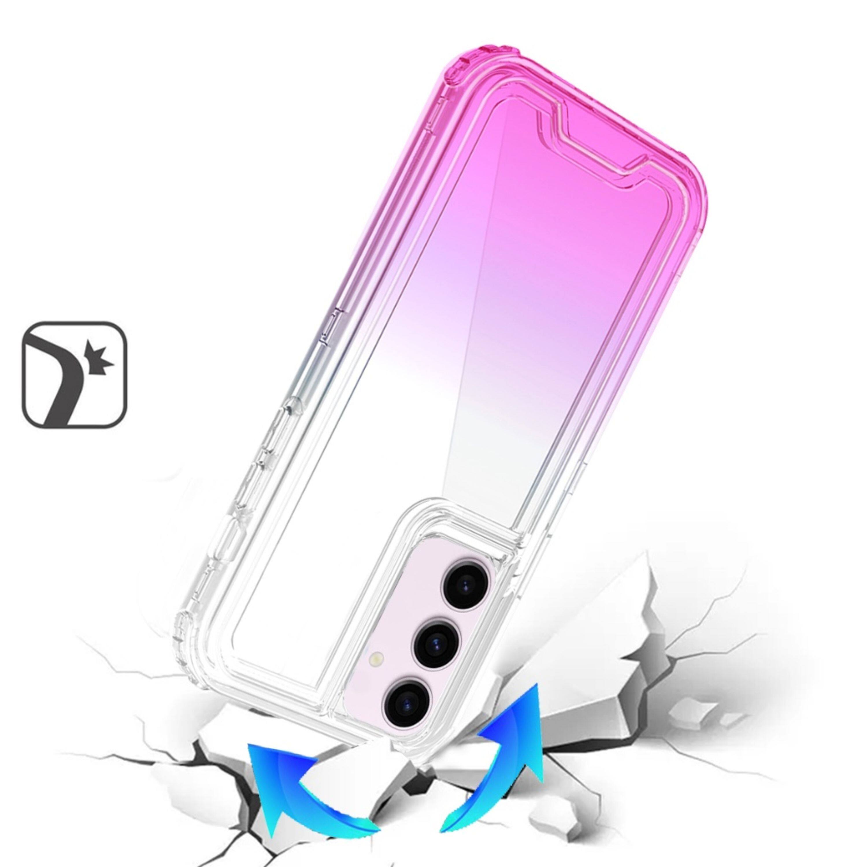 Left. Kitcheniva - Thick Two Tone Shockproof Phone Case With Tempered Glass For Samsung Galaxy S25+/S24+ Clear/Purple - Clear/Purple.