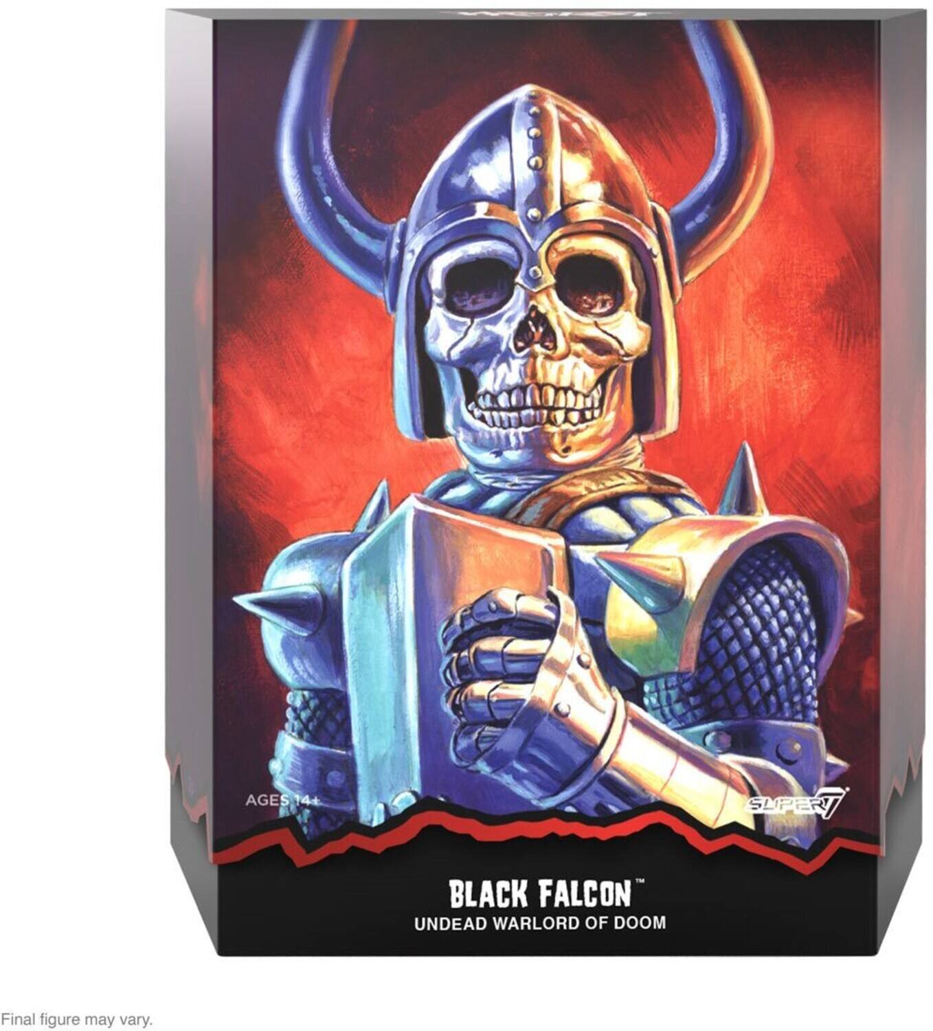 AGES 14+ SUPER BLACK FALCON UNDEAD WARLORD OF DOOM Final figure may vary.