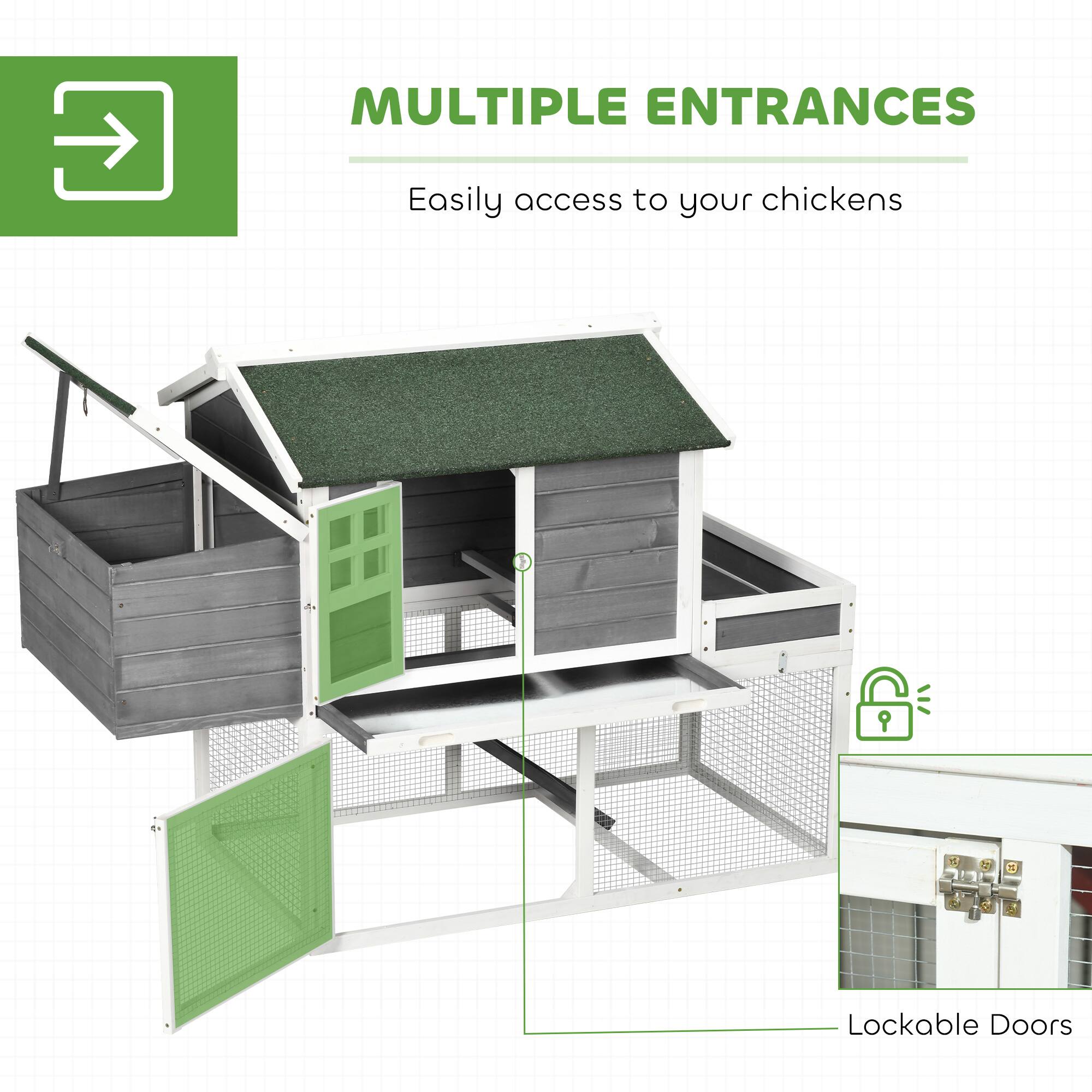 MULTIPLE ENTRANCES  
Easily access to your chickens  

Lockable Doors