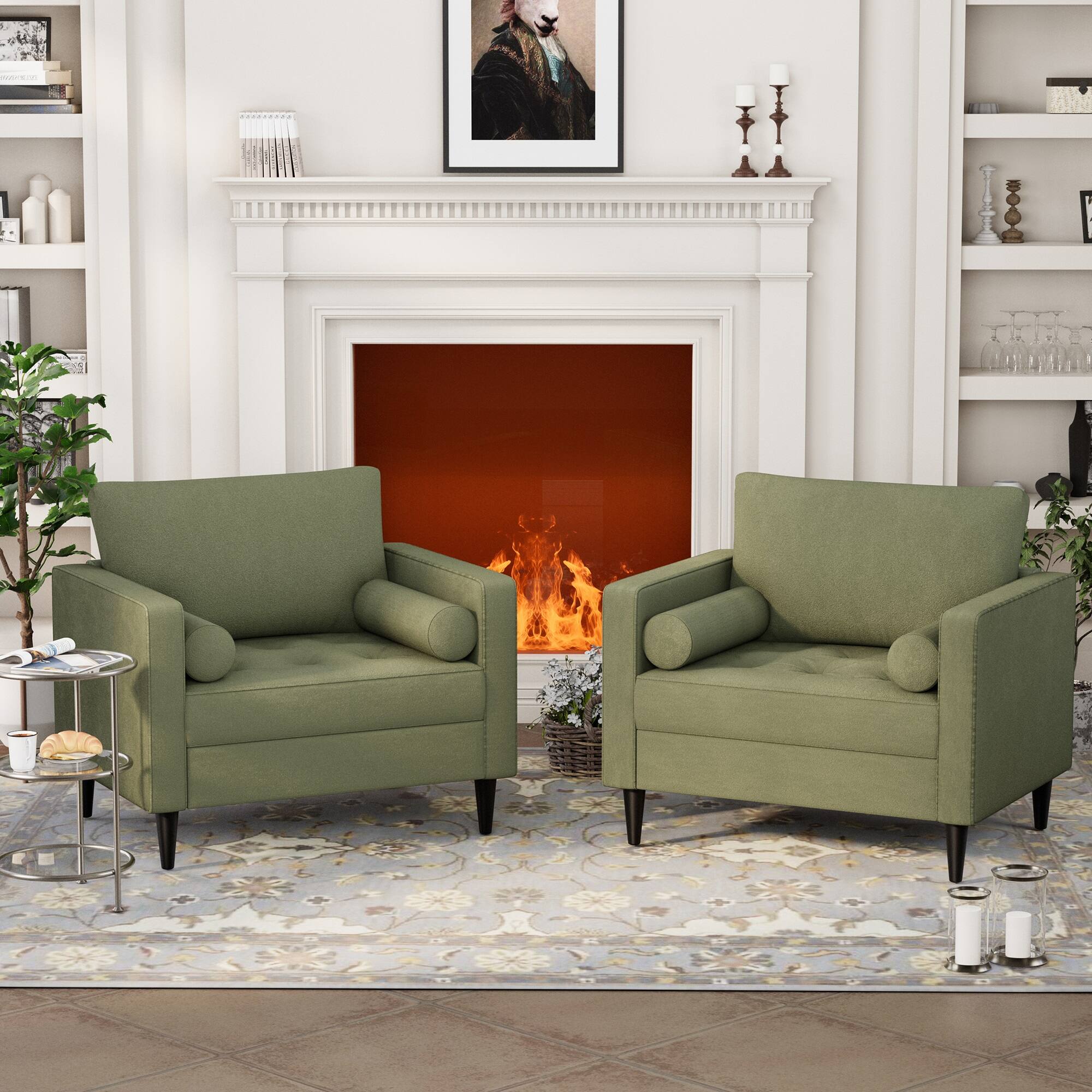 Alt View 5. U-HOMY - Velvet Accent Chair with Pillows – Plush Sofa Chair for Living Room, Bedroom & Office, Tufted Comfy Reading Chair - Green.