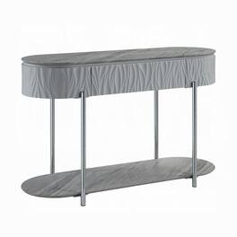Manhattan Lane - Doug Sofa Table, Gray High Gloss Wood, Drawers, Chrome Metal, 47 Inch - Gray, Chrome