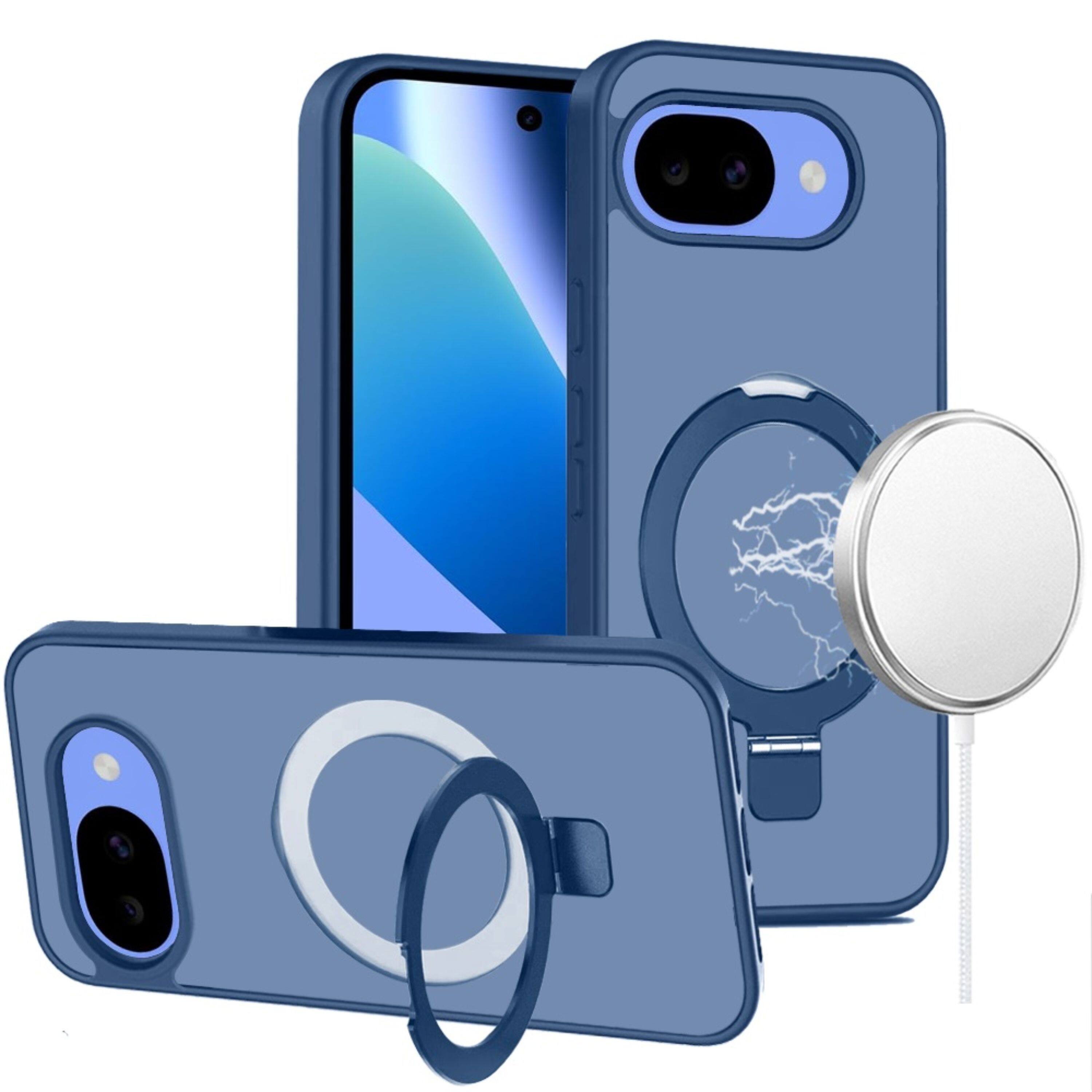 Kitcheniva - Matte Finish Metal Circle Ring Stand Rugged Cover Phone Case With Tempered Glass For Google Pixel 10a - Blue price history on PriceWatchPro