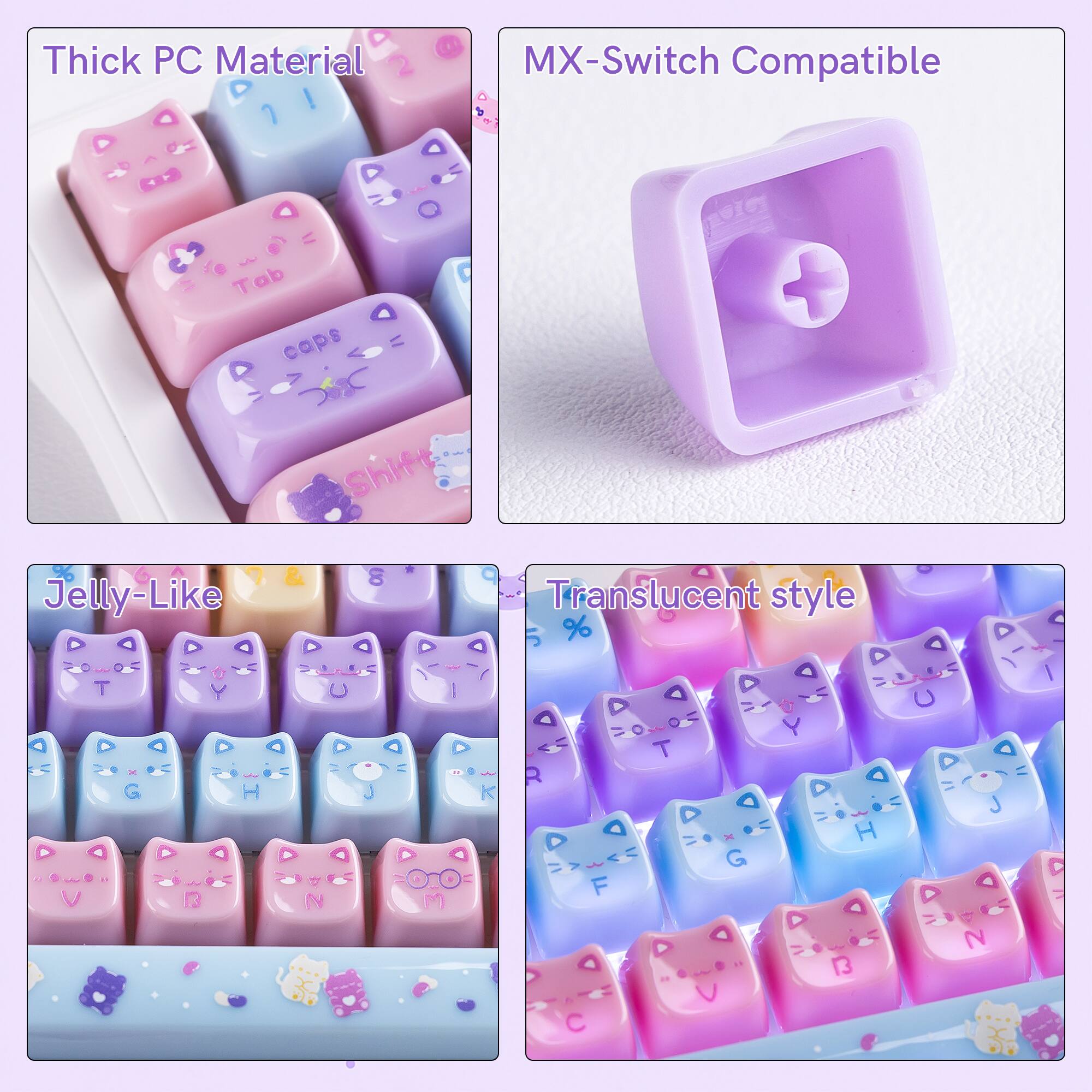 Womier Clear keycaps Set,Translucent Jelly Key caps,Cat Shape keycap ...