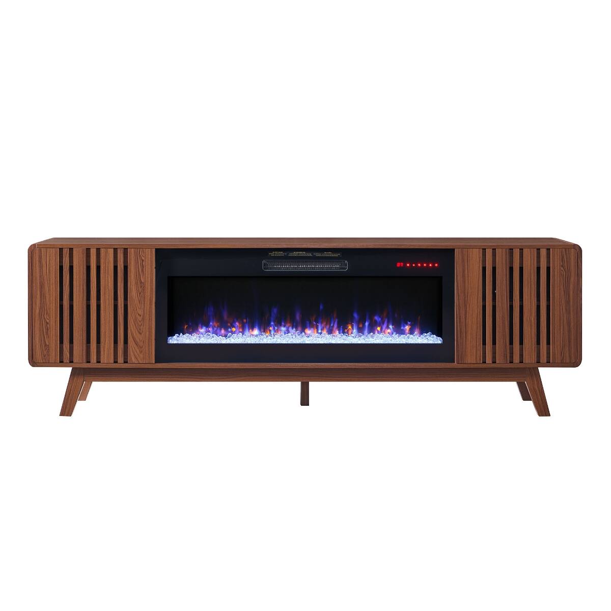 Left. Loheer - Loheer 78 inch electric fireplace tv stand for 85 inch tv, Walnut - Walnut.