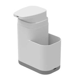 OU - 19 oz Refillable Plastic Soap Dispenser with Sponge Holder & Removable Drip Tray for Kitchen Sink - White