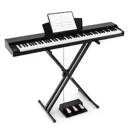 Costway - 88-Key Keyboard Piano Set with Adjustable Stand & 2 Keyboard Mode 2 Speakers - Black