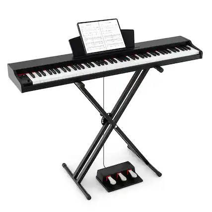 Front. Costway - Costway 88-Key Keyboard Piano Set with Adjustable Stand & 2 Keyboard Mode 2 Speakers - Black.