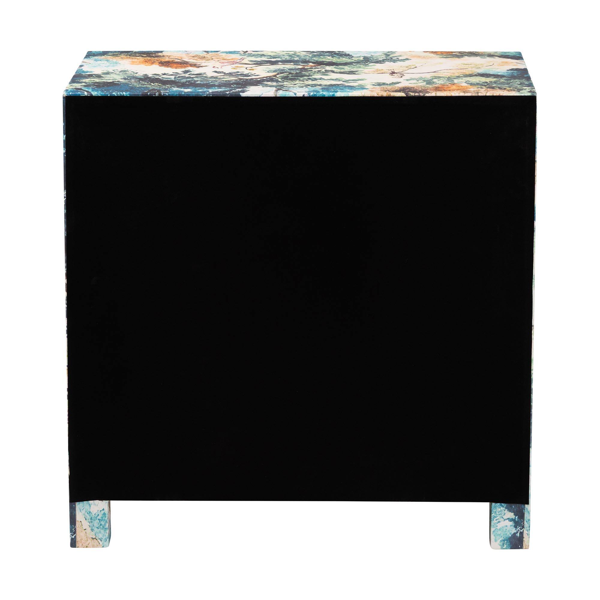 Alt View 1. Baxton Studio - Adeline End Table with Printed Nature Motif - 3-Drawer Storage Cabinet with Gold Knobs - Multicolor/Brass.