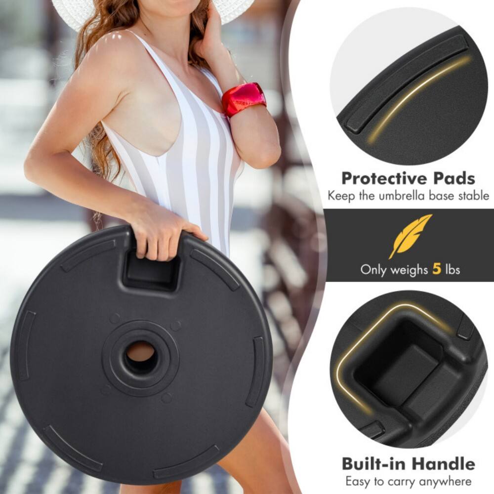 Protective Pads  
Keep the umbrella base stable  

Only weighs 5 lbs  

Built-in Handle  
Easy to carry anywhere