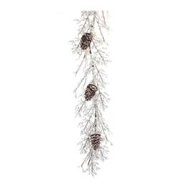 BreeBe - Iced Twig Garland with Pinecones 5'L - White, Brown