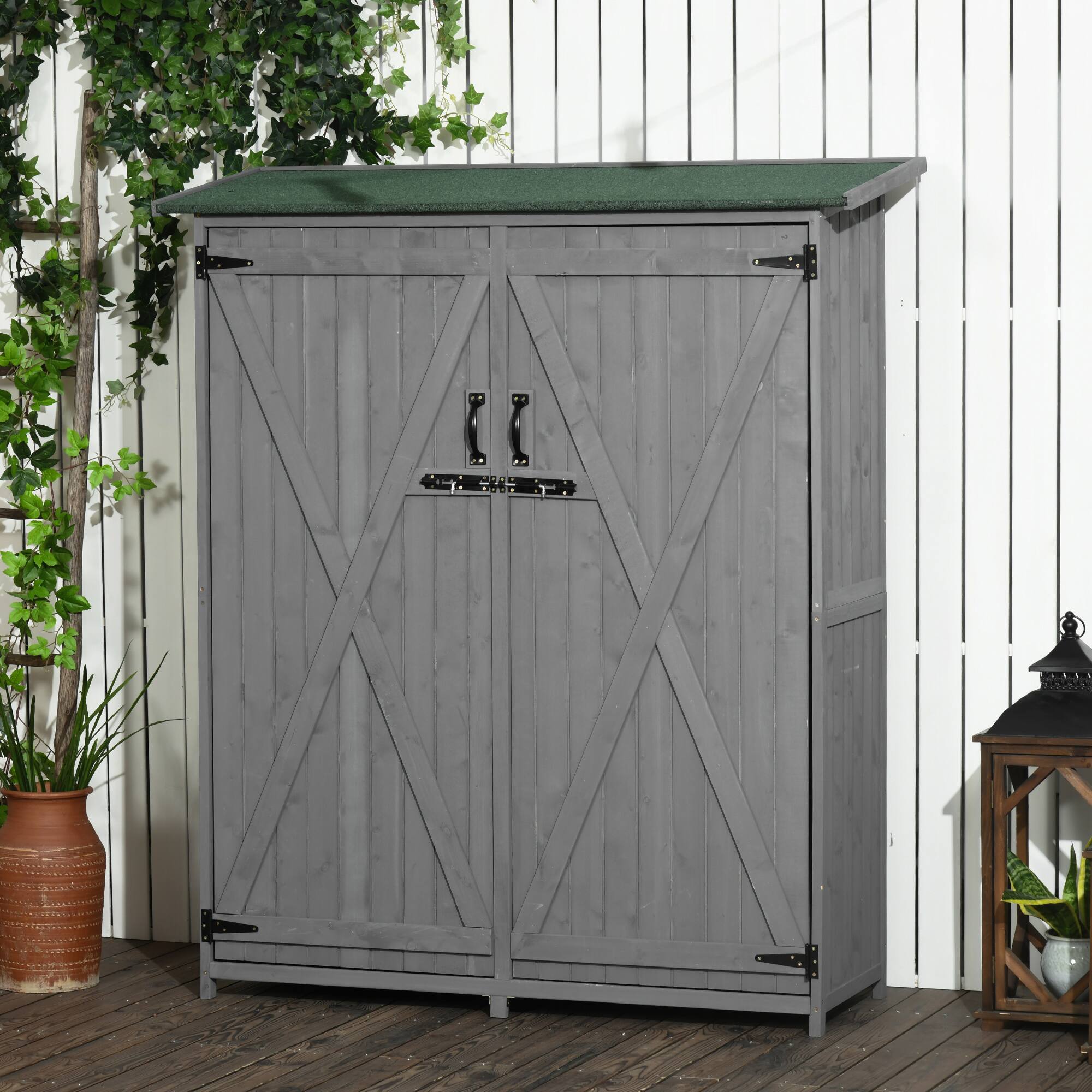 Alt View 1. Outsunny - Outdoor Storage Cabinet Wooden Garden Shed Utility Tool Organizer with Waterproof Asphalt Rood, Lockable Doors.
