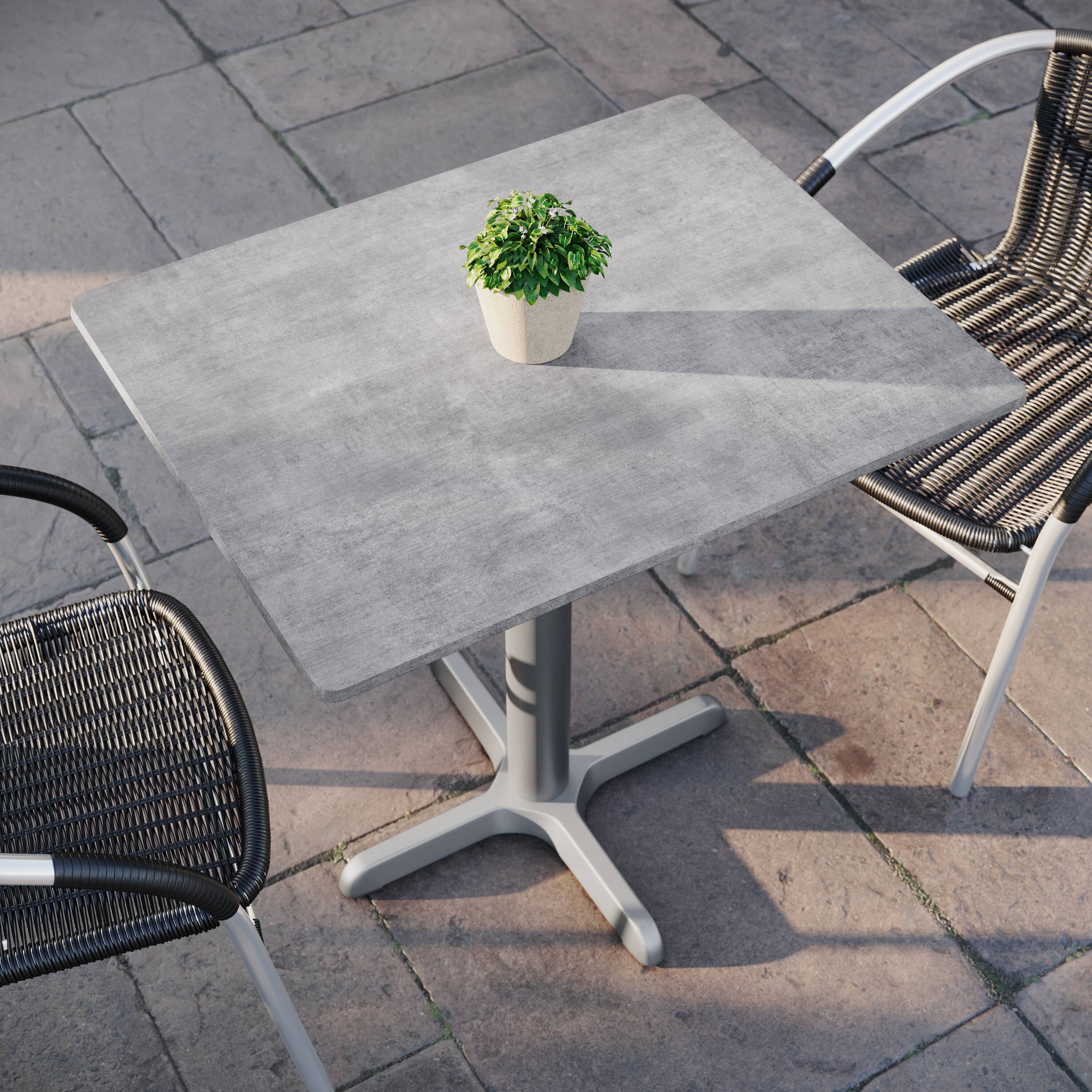 Alt View 4. Emma + Oliver - PureShield Indoor Outdoor Tabletop with Seam-Free Surface Innovation and Cast Iron Bistro Table Base - Gray Faux Concrete/Silver Base.