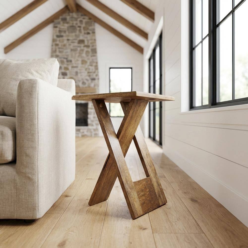 Angle. Starlight Canyon Home - Square Folding Side Table, Transitional Wood Accent Table for Living Room - Natural.