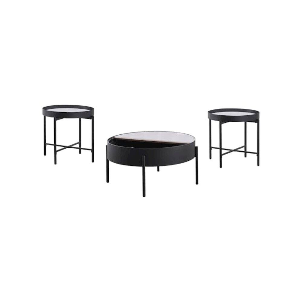 Left. Coaster Co. of America - Ozella 3-piece Round Coffee and End Table Set Sandy Black - Sandy Black.