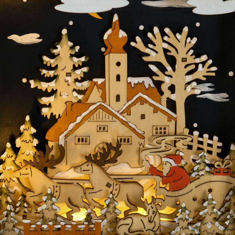 Alt View 9. PULUZ - Christmas Advent Calendar, Wooden Countdown to Christmas Table Decoration with 24 Drawers, Lights, Battery Operated - Natural Wood.