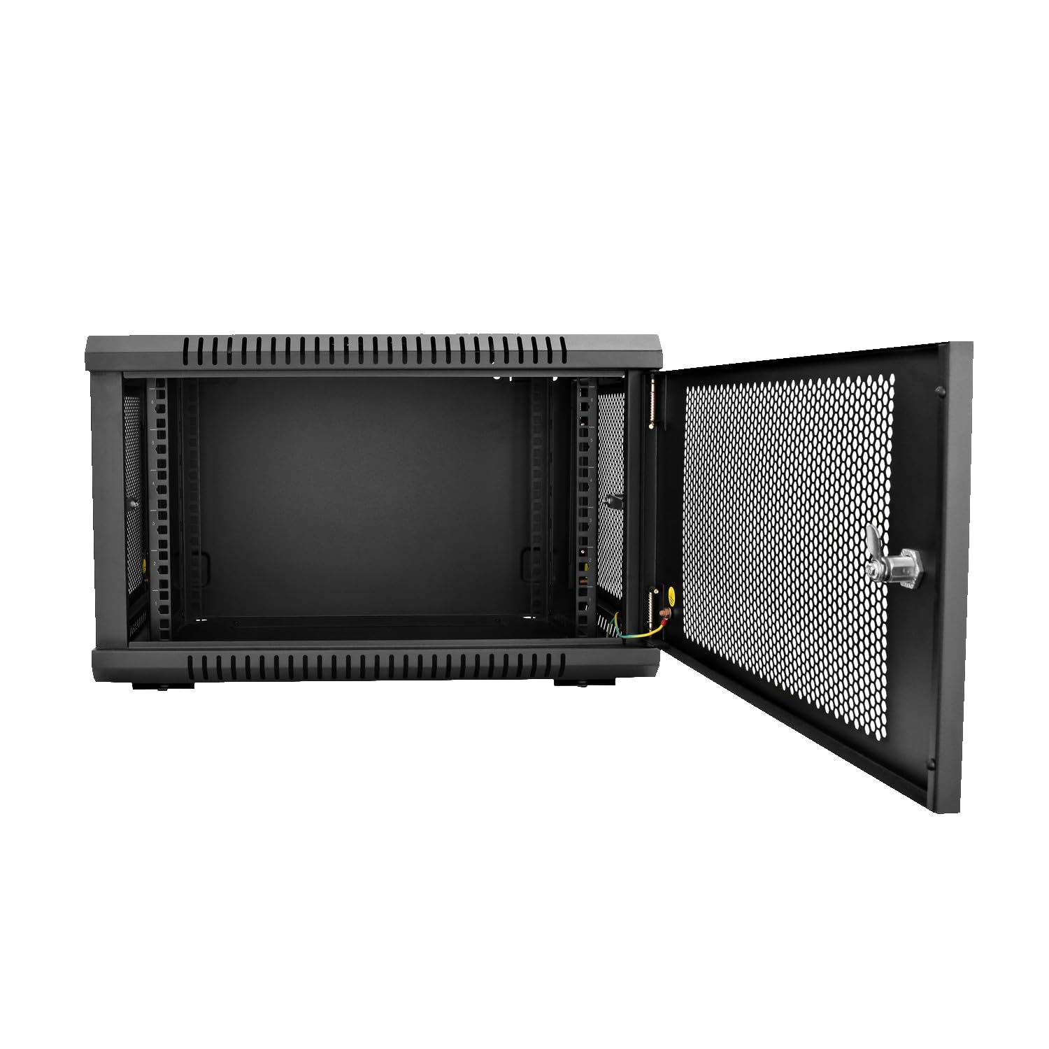 Alt View 2. V7 - RMWC6U-1N 6U Wall-Mount Rack Cabinet, Preassembled, Vented Door, Adjustable Rails, Cold-Rolled Steel, 5-Year Warranty - Black.