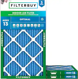 Filterbuy - 15.5x29x1 MERV 13 Smoke & Allergy Defense, Electrostatic Pleated HVAC AC Furnace Air Filters Replacement (3-Pack) - Blue