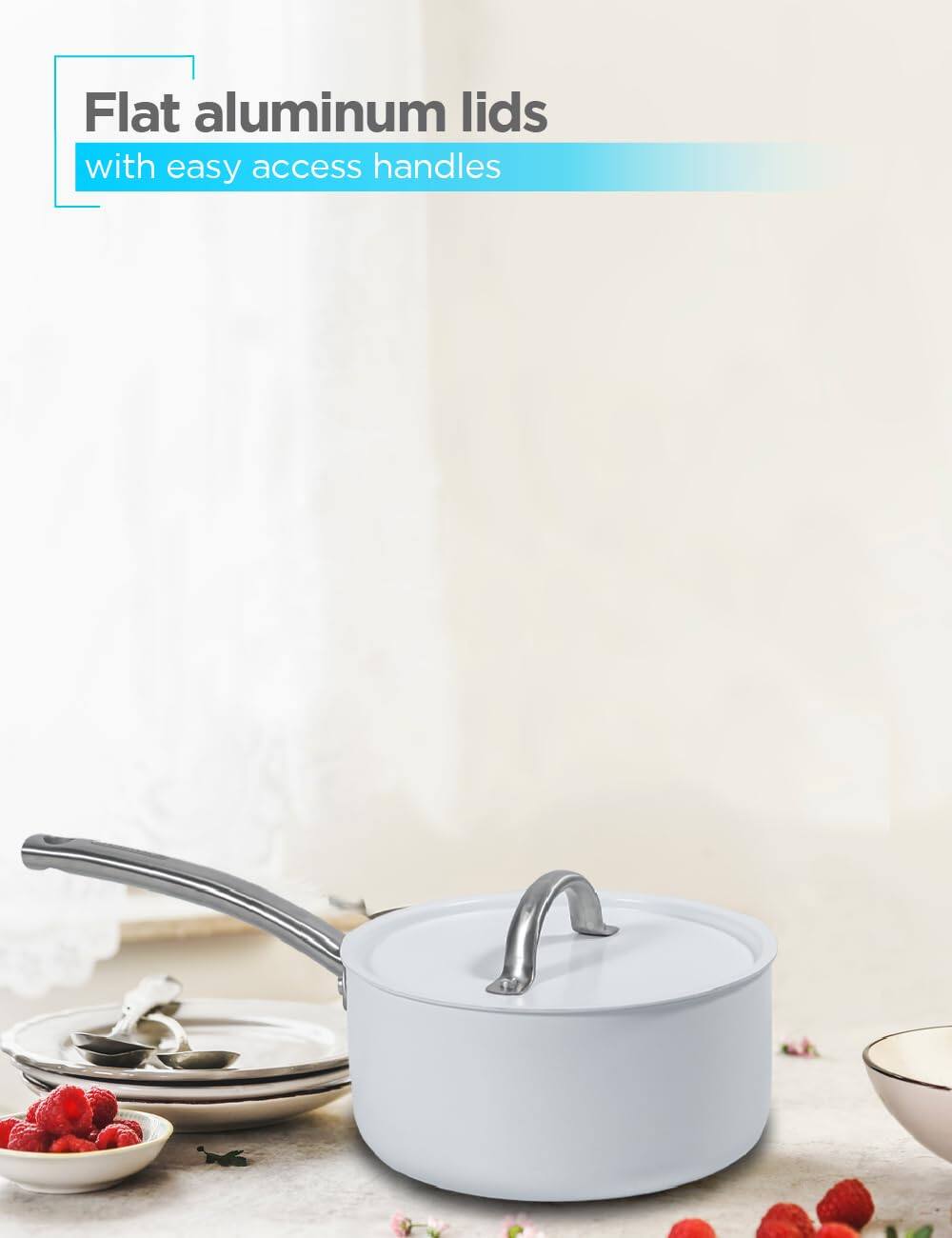 Flat aluminum lids with easy access handles