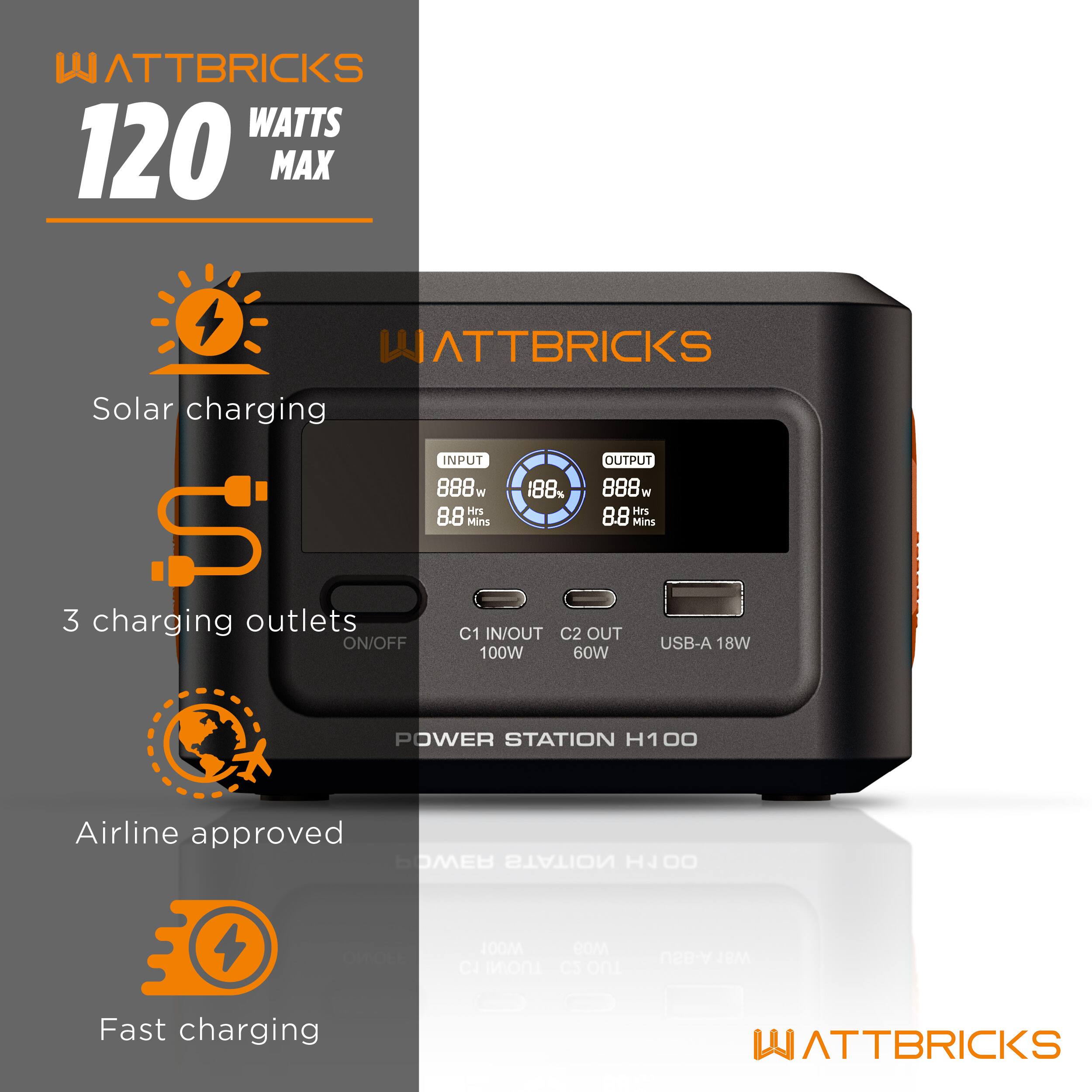 Wattbricks - 120-Watt Peak With 99.2Whr Portable Power Station Airline Approved - Black price history on PriceWatchPro