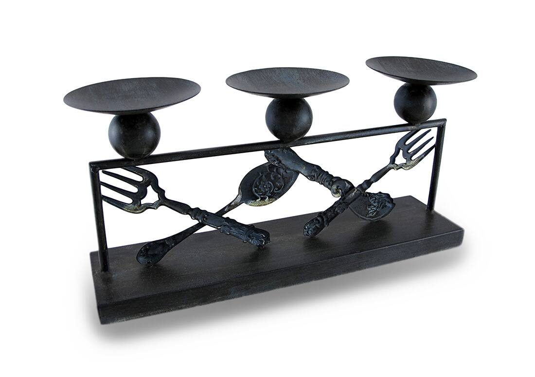Alt View 2. Zeckos - Metal Silverware Triple Candle Holder Distressed Finish 3 Pillar Display - Silver.