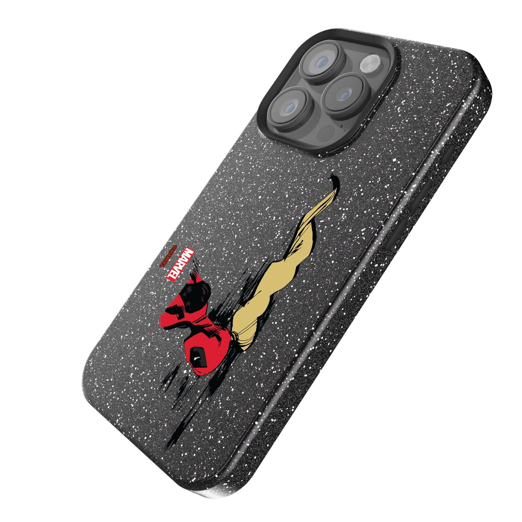 Angle. Keyscaper - Marvel Badge Black Bling Phone Case - Apple iPhone 16 Pro Max - Ladypool.