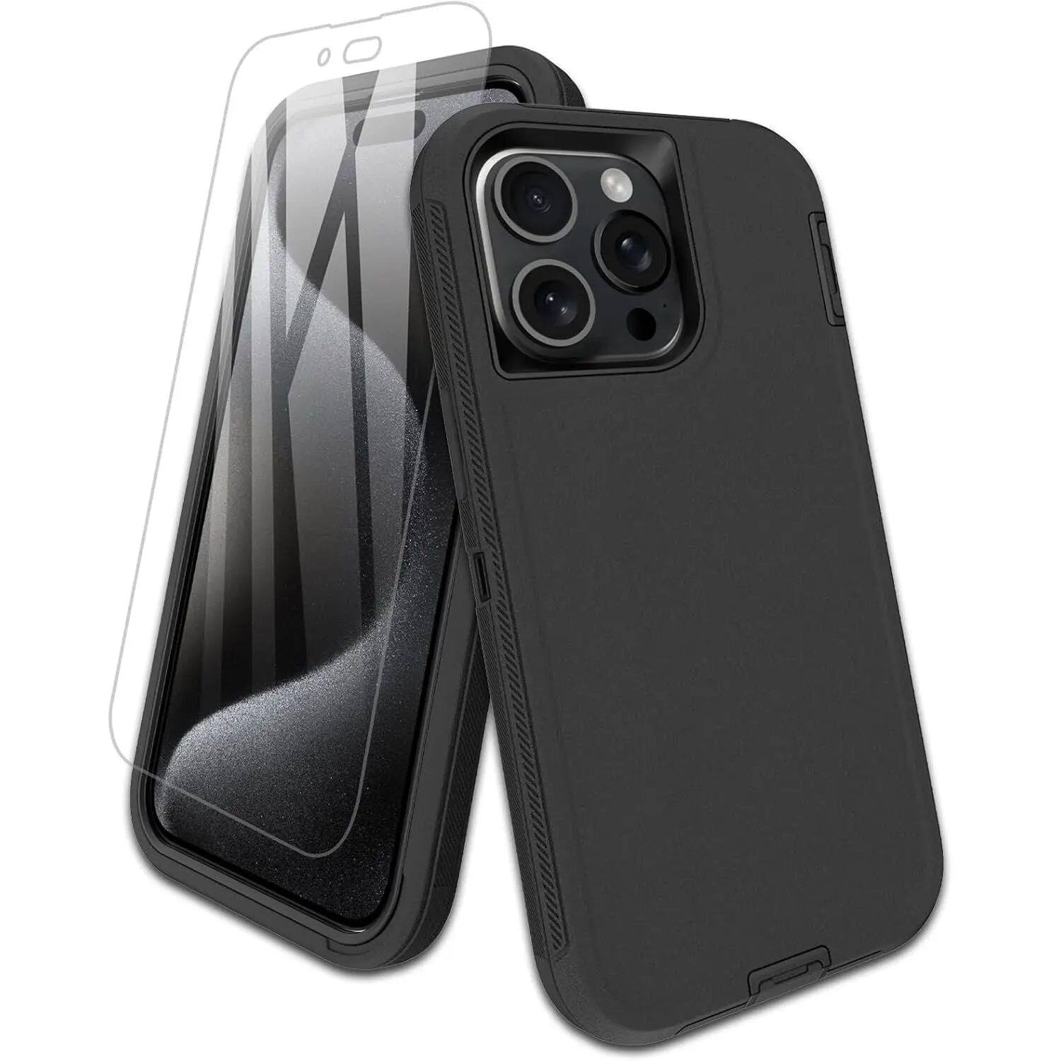 Bundle - Entronix - for iPhone 14 Pro - Heavy Duty Case & 1 Screen Protector - Black