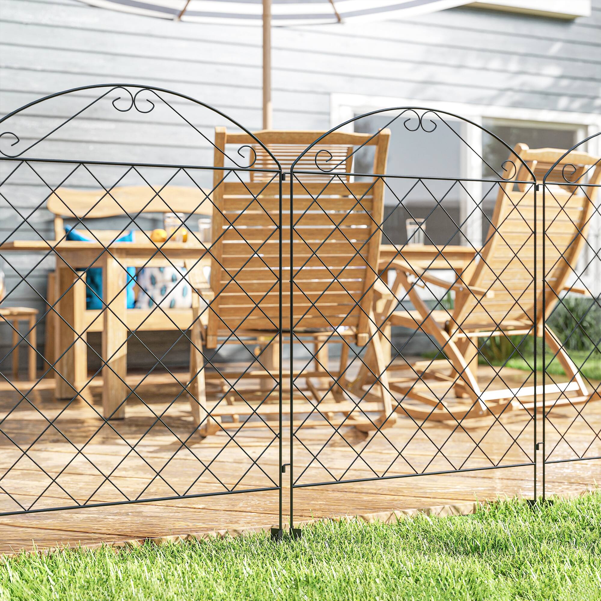 Alt View 1. Outsunny - Fence, 4 Pack Steel Fence Panels, 11.5' L x 56" H - Black.