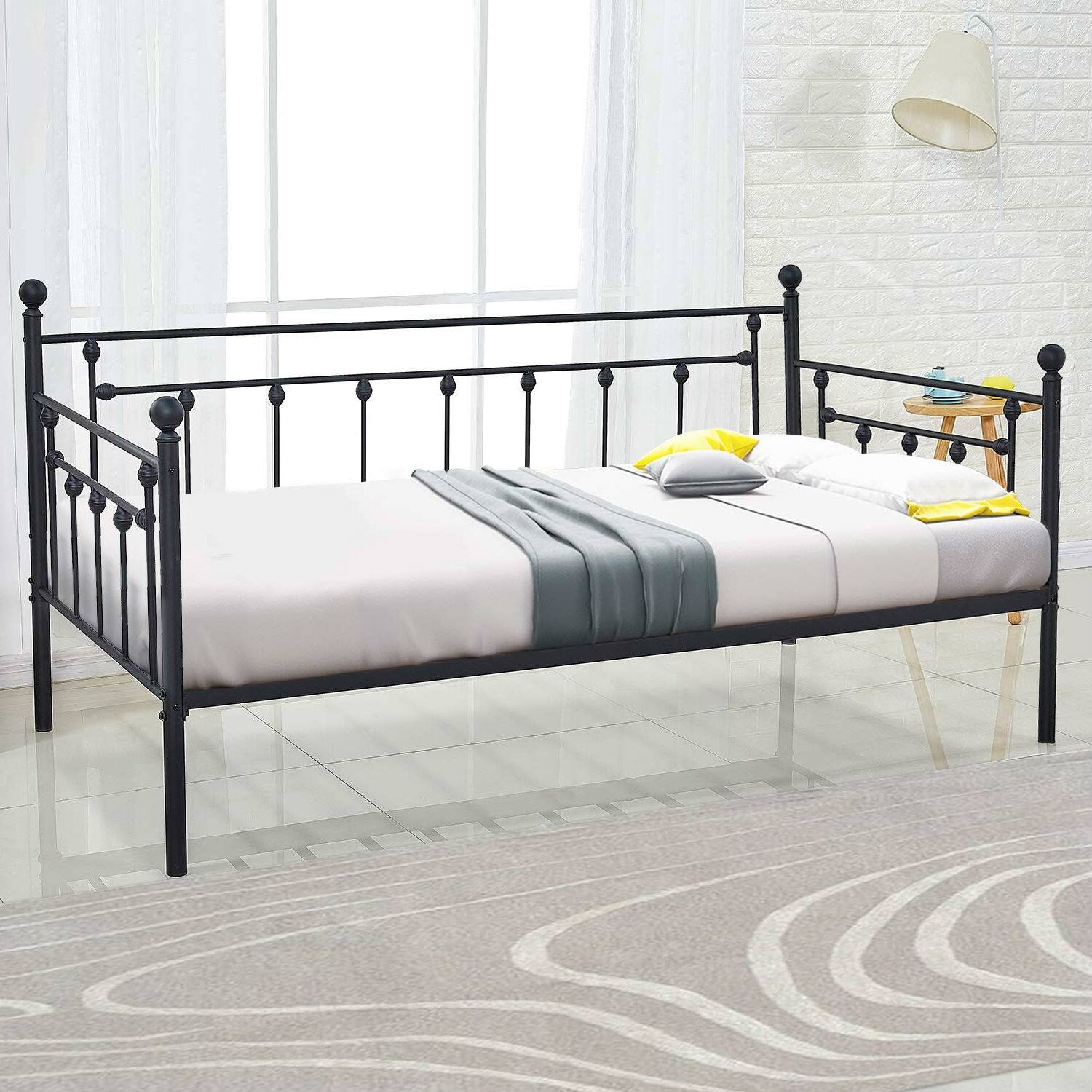 Left. Hivvago - Twin size Classic Black Metal Daybed Frame - Black.