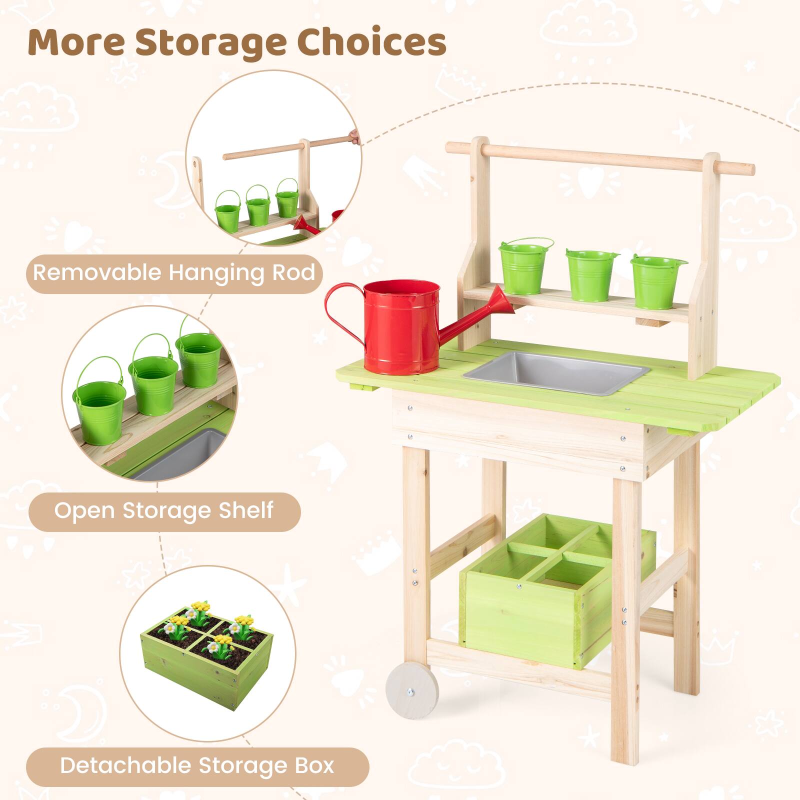 More Storage Choices  
- Removable Hanging Rod  
- Open Storage Shelf  
- Detachable Storage Box