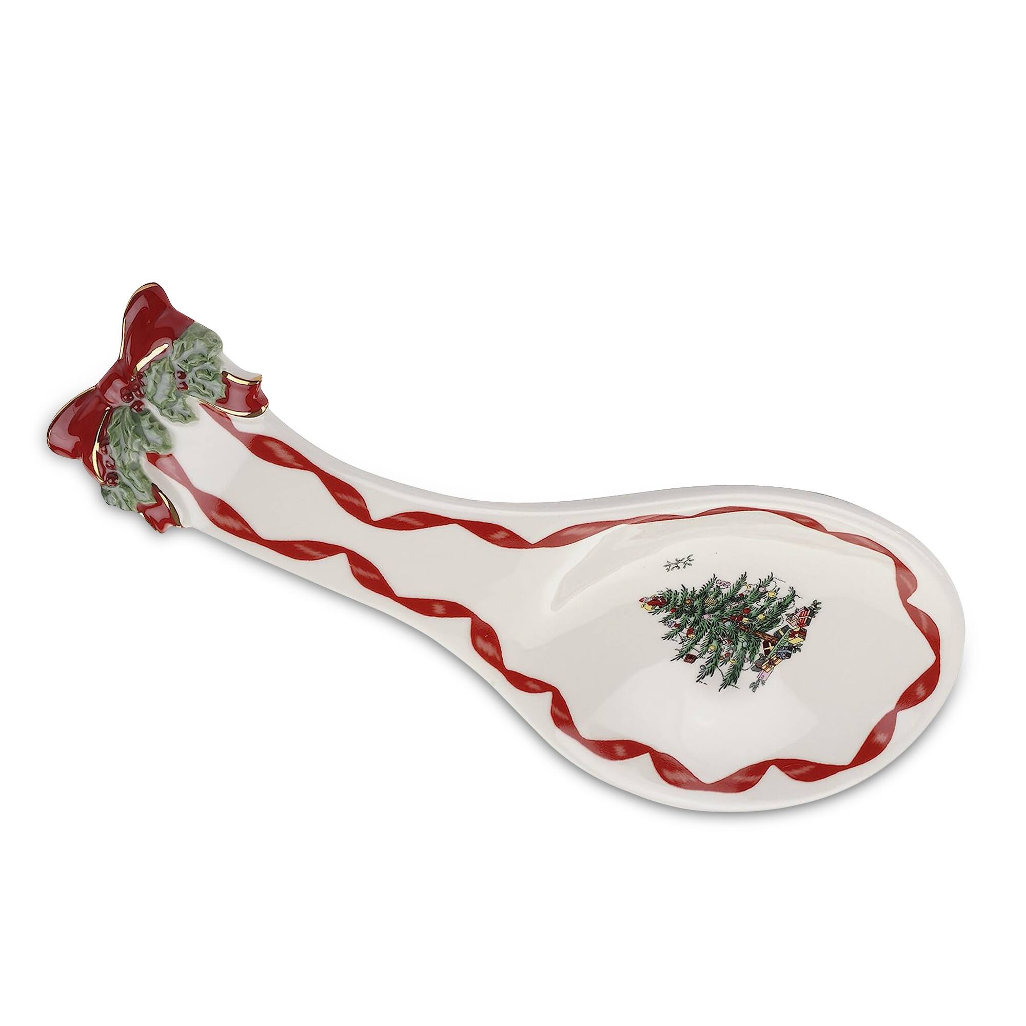 Front. Spode - Spode Christmas Tree Ribbons Spoon Rest Gold - Multicolored.