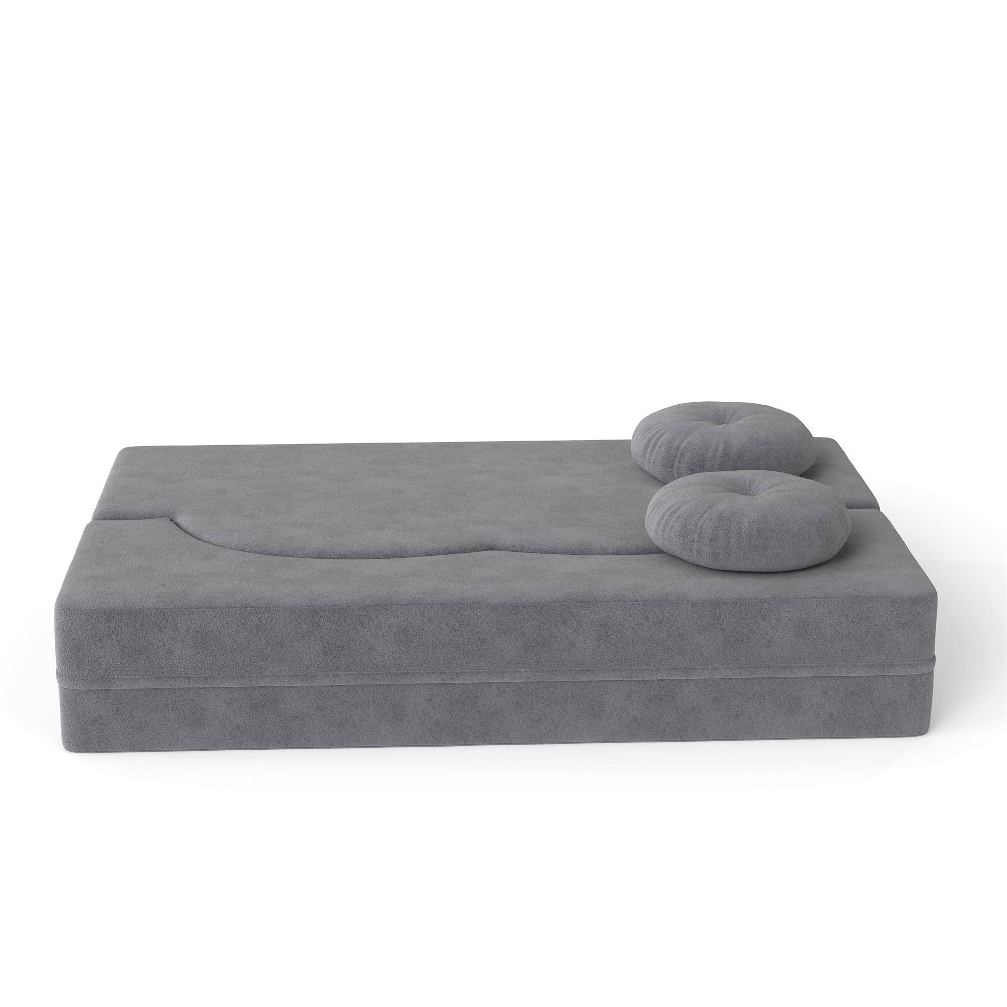 Alt View 1. COWLOWN - Modern Floor Sofa Convertible Plush Corduroy Foam Filled Sleeper Sofa Bed 14.2in Folding Mattress Grey - Grey.