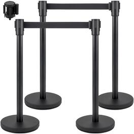 VEVOR - Crowd Control Stanchion, Set of 4 Pieces Stanchion Set, Stanchion Set with 6.6 ft/2 m Retractable Belt - Black