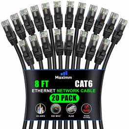 Maximm - Cat 6 Ethernet Cable 8 ft (20-Pack) - UTP, 10Gbps, 550MHz