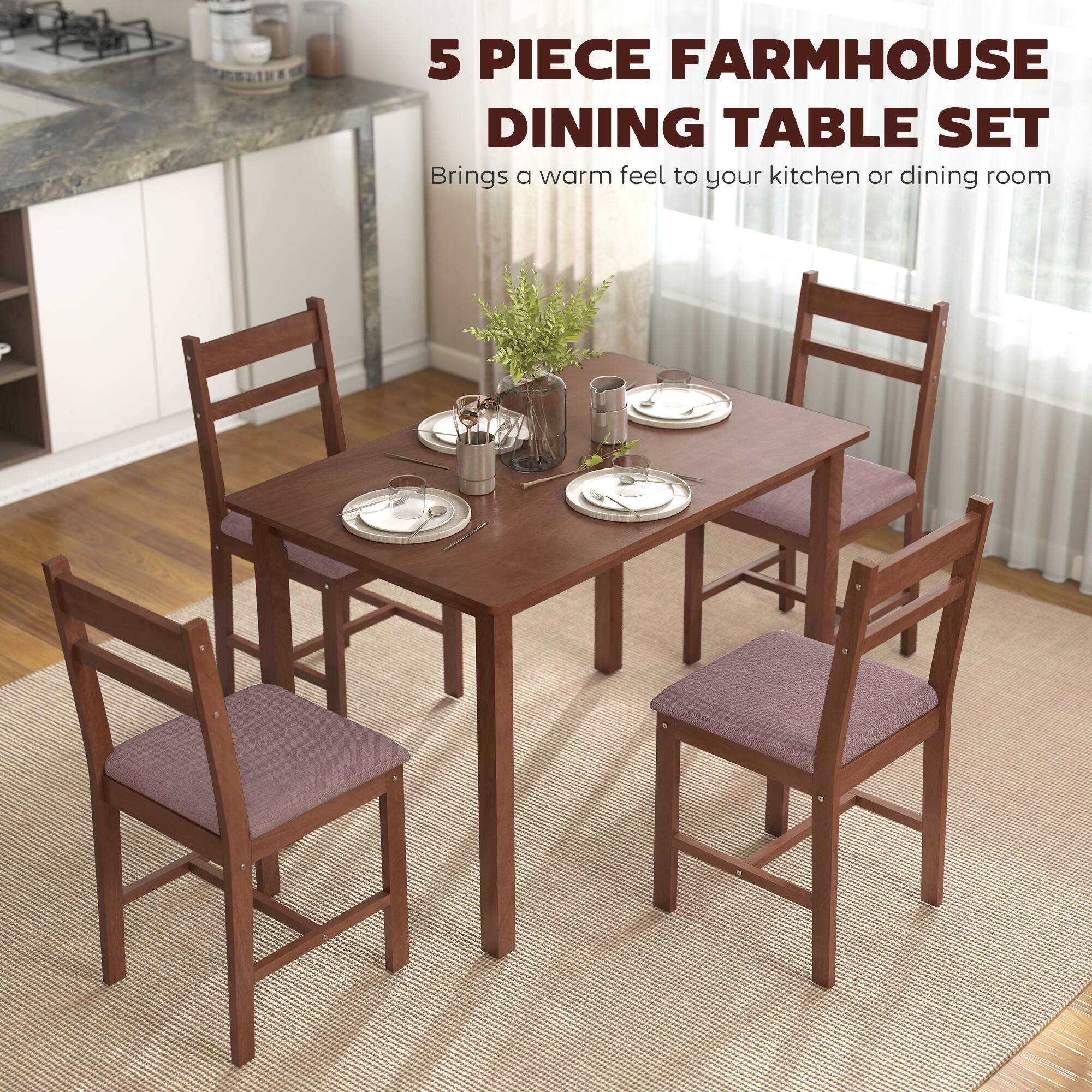 5 PIECE FARMHOUSE DINING TABLE SET  
Brings a warm feel to your kitchen or dining room
