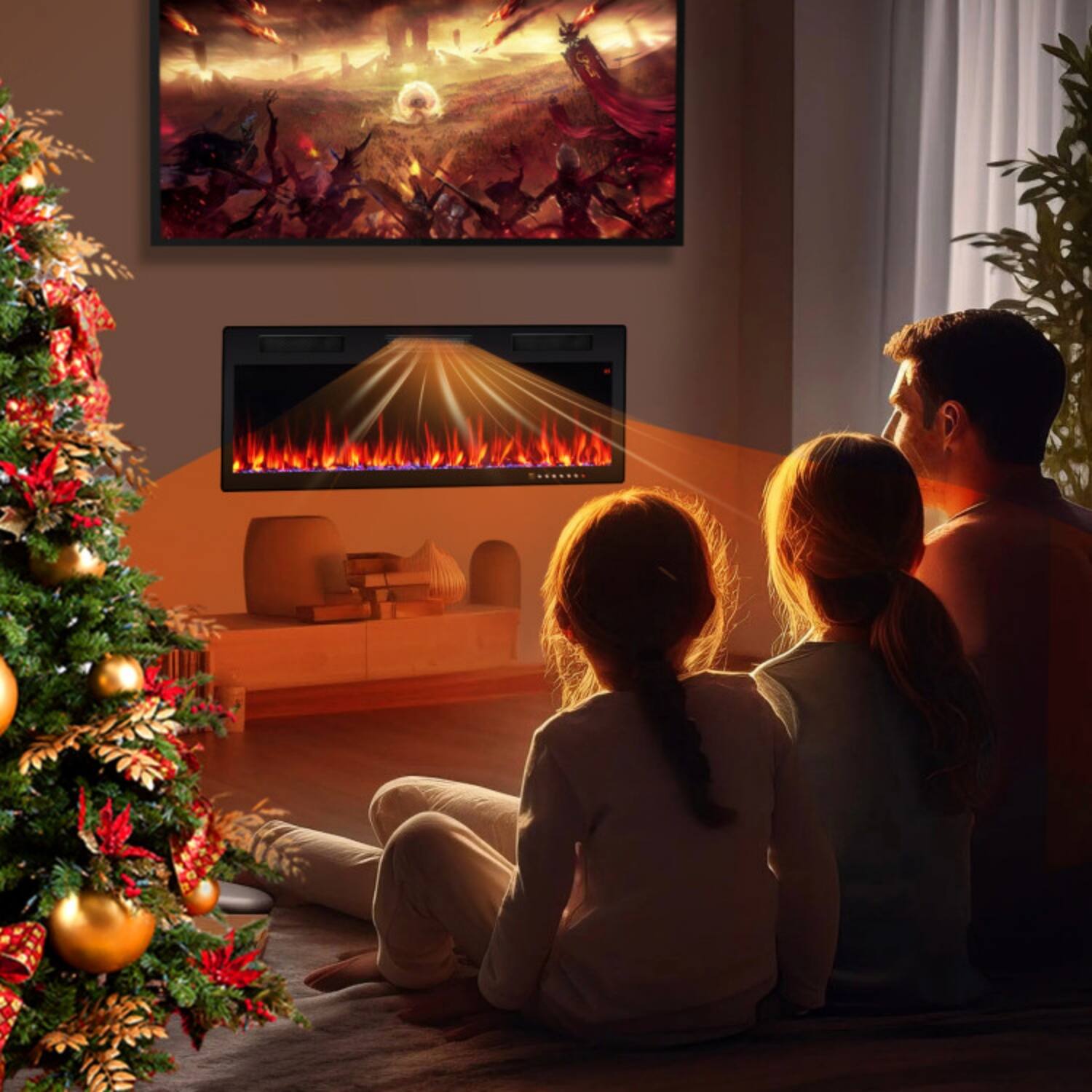 Alt View 1. LUCKY ONE - 50 Inch Recessed/Wall Mounted Electric Fireplace with 12 Colors - Black.