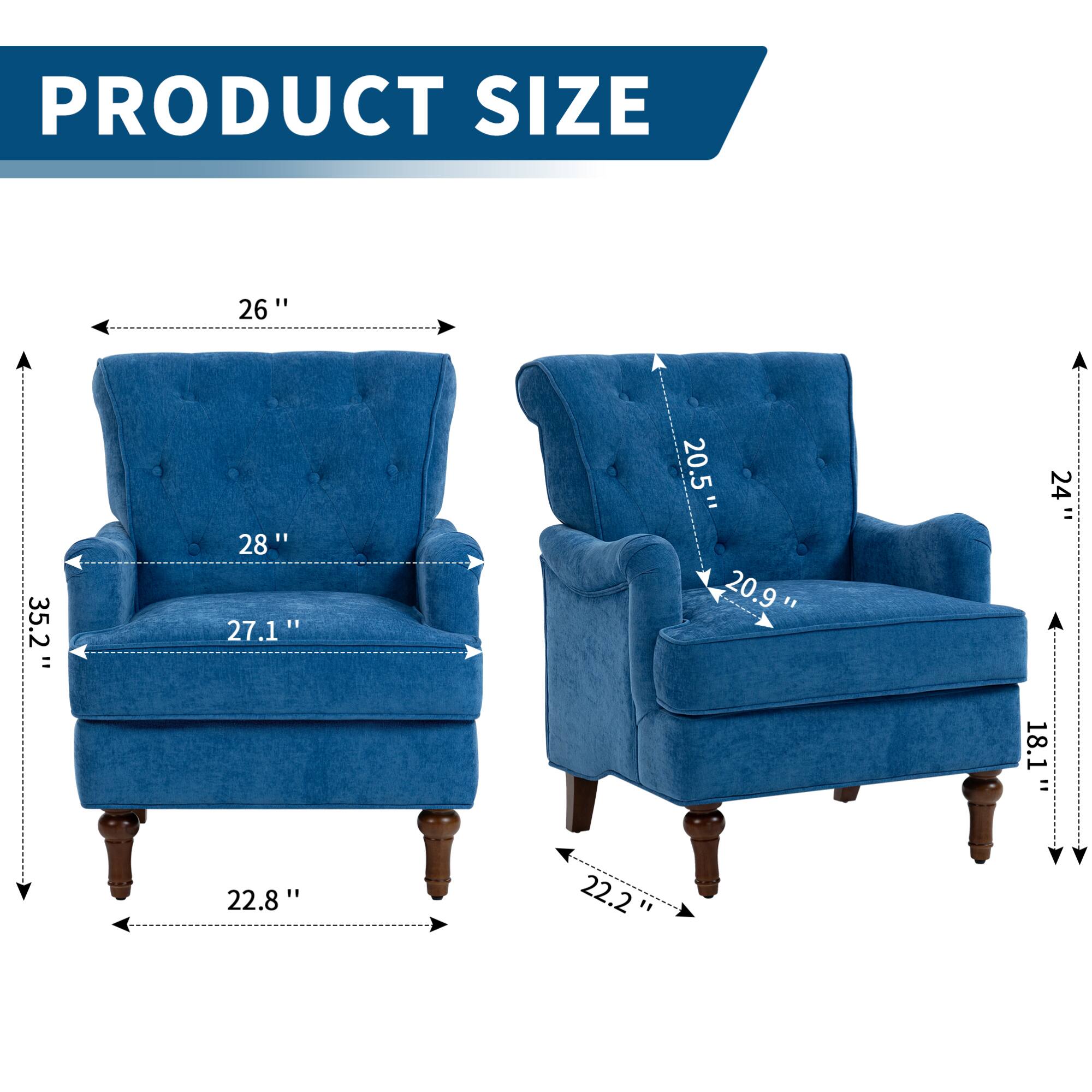 PRODUCT SIZE

- Width: 26"
- Depth: 28"
- Height: 35.2"
- Arm Height: 27.1"
- Seat Height: 18.1"
- Seat Depth: 20.5"
- Seat Width: 20.9"
- Arm Width: 22.8"
- Overall Height: 34.2"
- Overall Depth: 22.2"