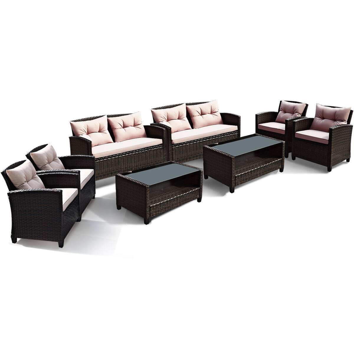 Alt View 1. Gymax - Gymax 8pcs Outdoor Rattan Sectional Sofa Set w/Cushion Armrest Patio - as pic.