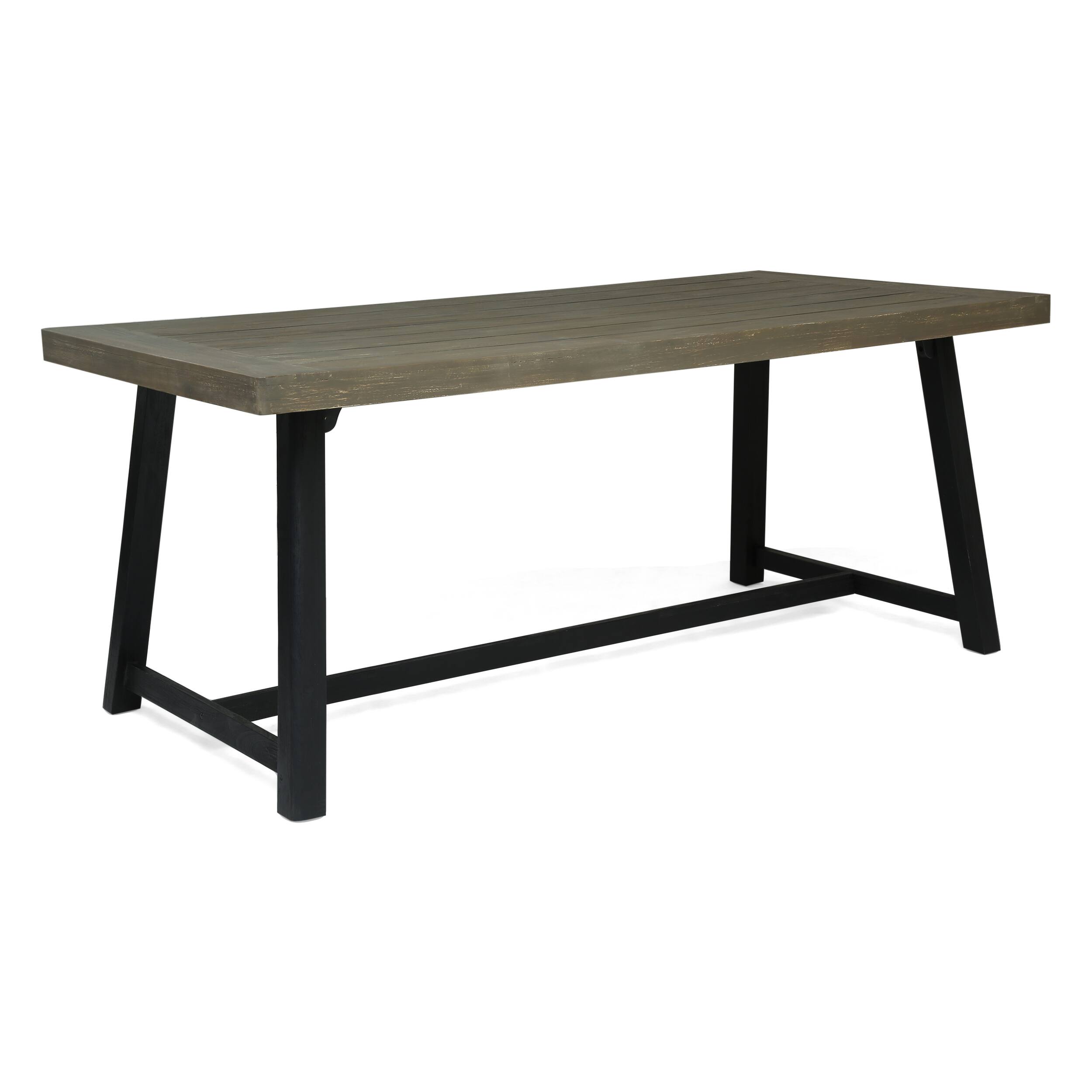 Alt View 1. APRILSOUL - Outdoor Acacia Wood Dining Table Sandblast Gray Finish Black - Grey,Black.