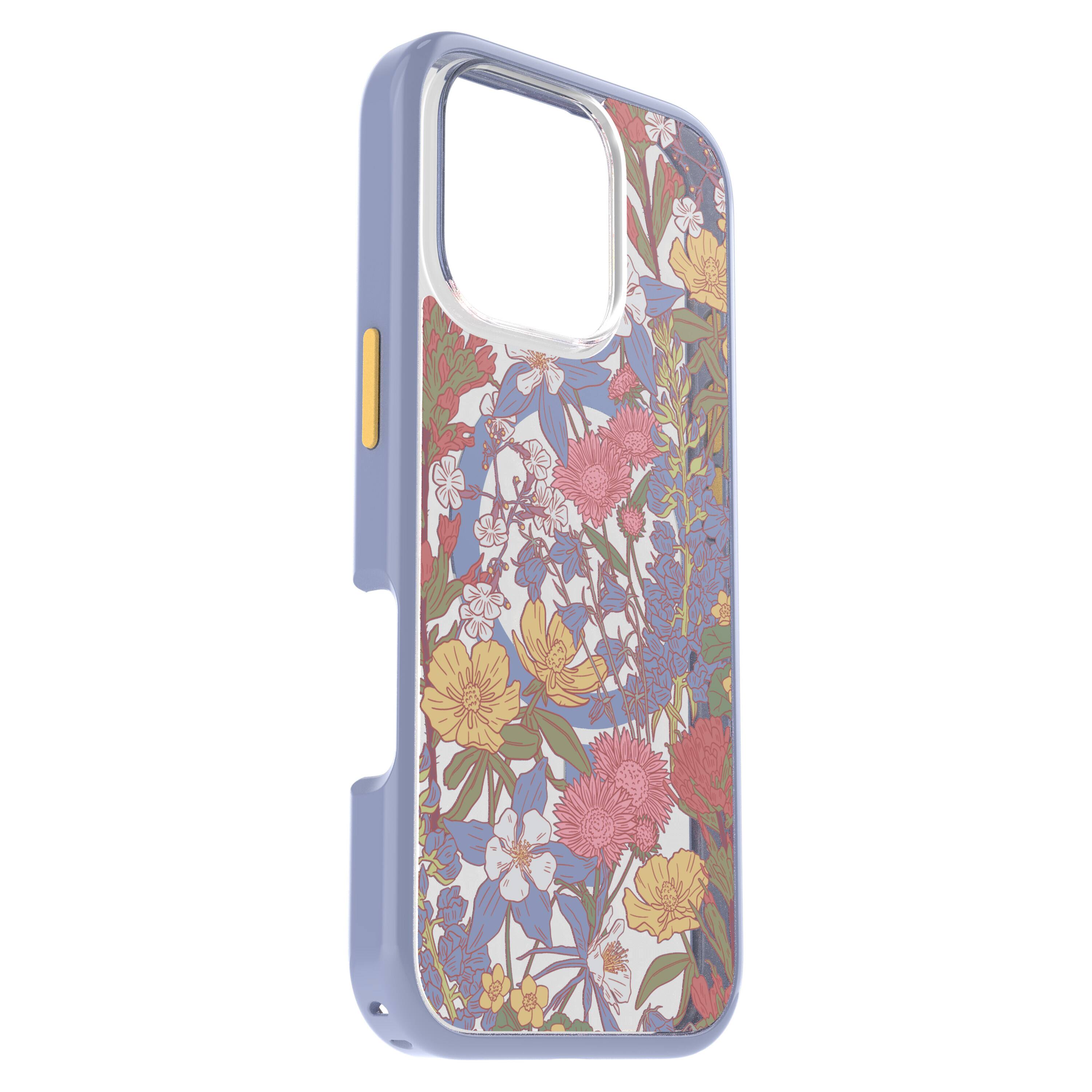 Left. OtterBox - Symmetry Series Hard Shell for MagSafe for Apple iPhone 16 Pro - Wildflowers.