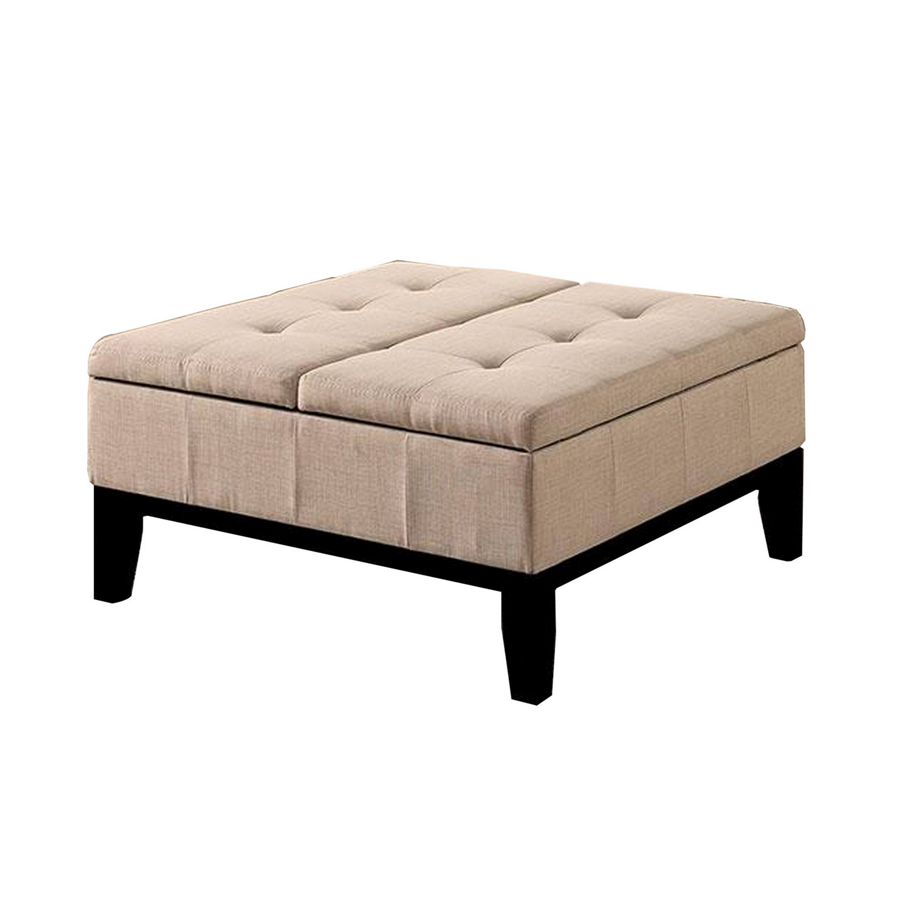 Alt View 2. Manhattan Lane - Orin 36 Inch Ottoman, Split Storage Lid, Tufted Beige Upholstery, Wood - Beige, Espresso.