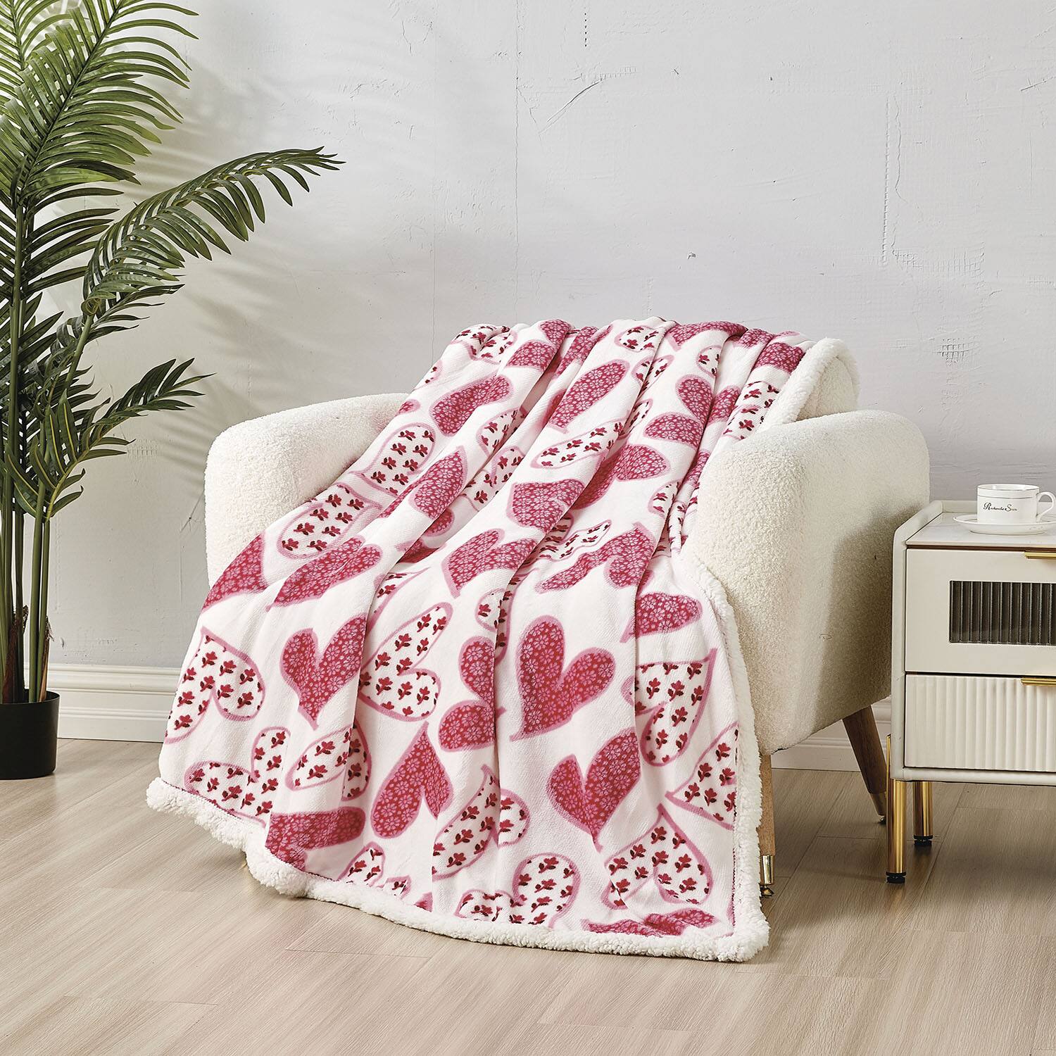 Alt View 4. Noble House - Plazatex Valentine Scarlett Sherpa Plush Decorative Throw Blanket 50" x 60" Pink - Pink.