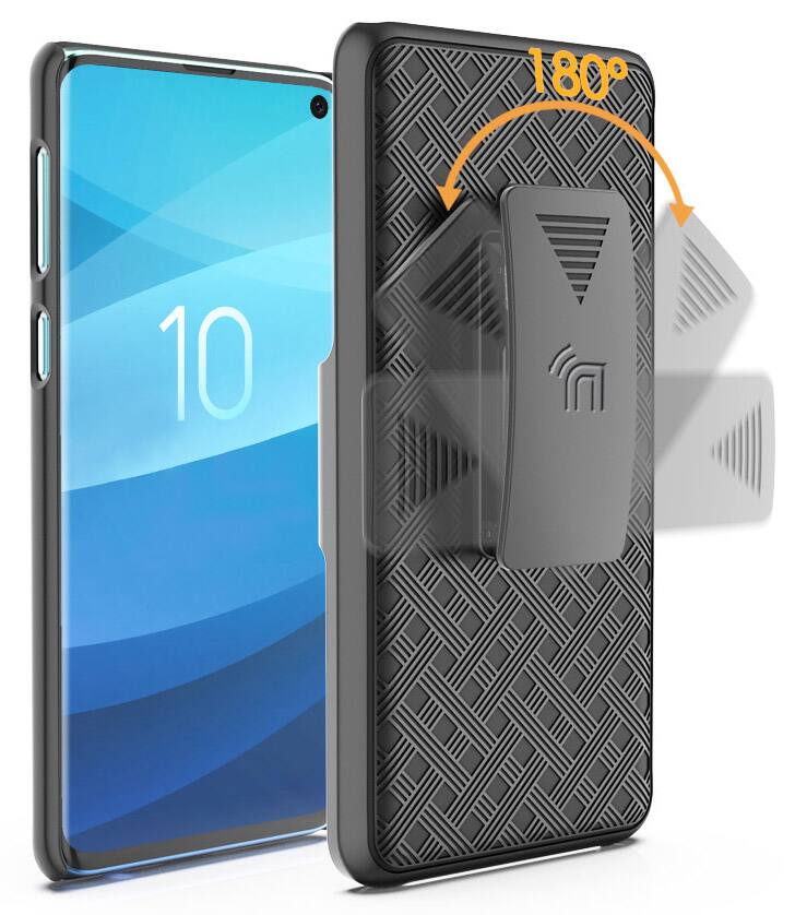 Alt View 4. Nakedcellphone - Case with Stand and Belt Clip Holster for Samsung Galaxy S10 - Black.