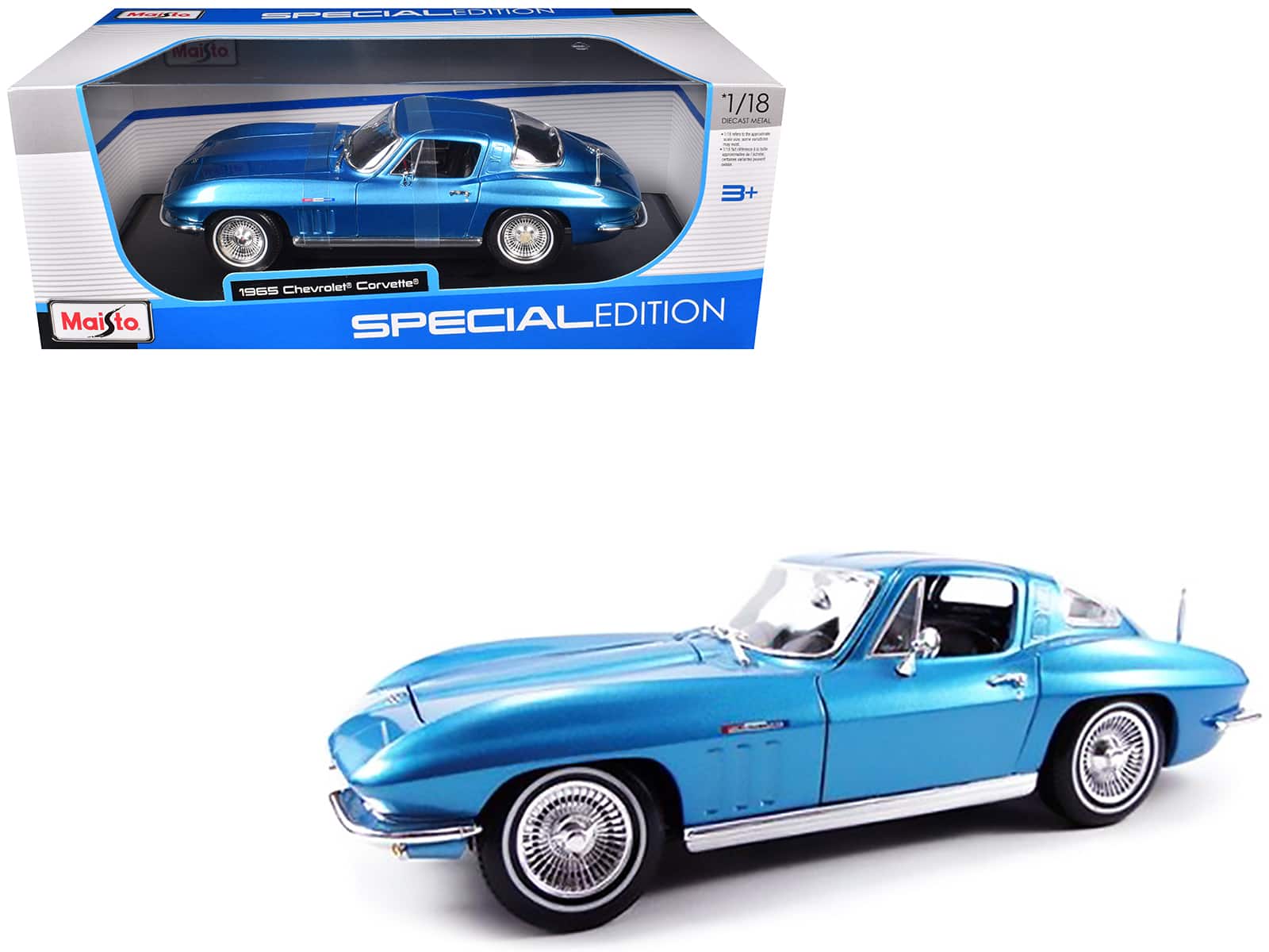 1965 Chevrolet Corvette Metallic 1/18 Diecast Model Car by Maisto - Blue