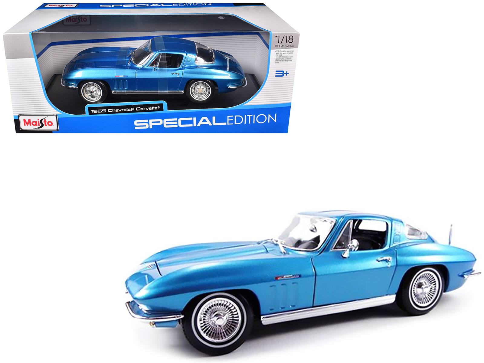 1965 Chevrolet Corvette Metallic 1/18 Diecast Model Car by Maisto - Blue