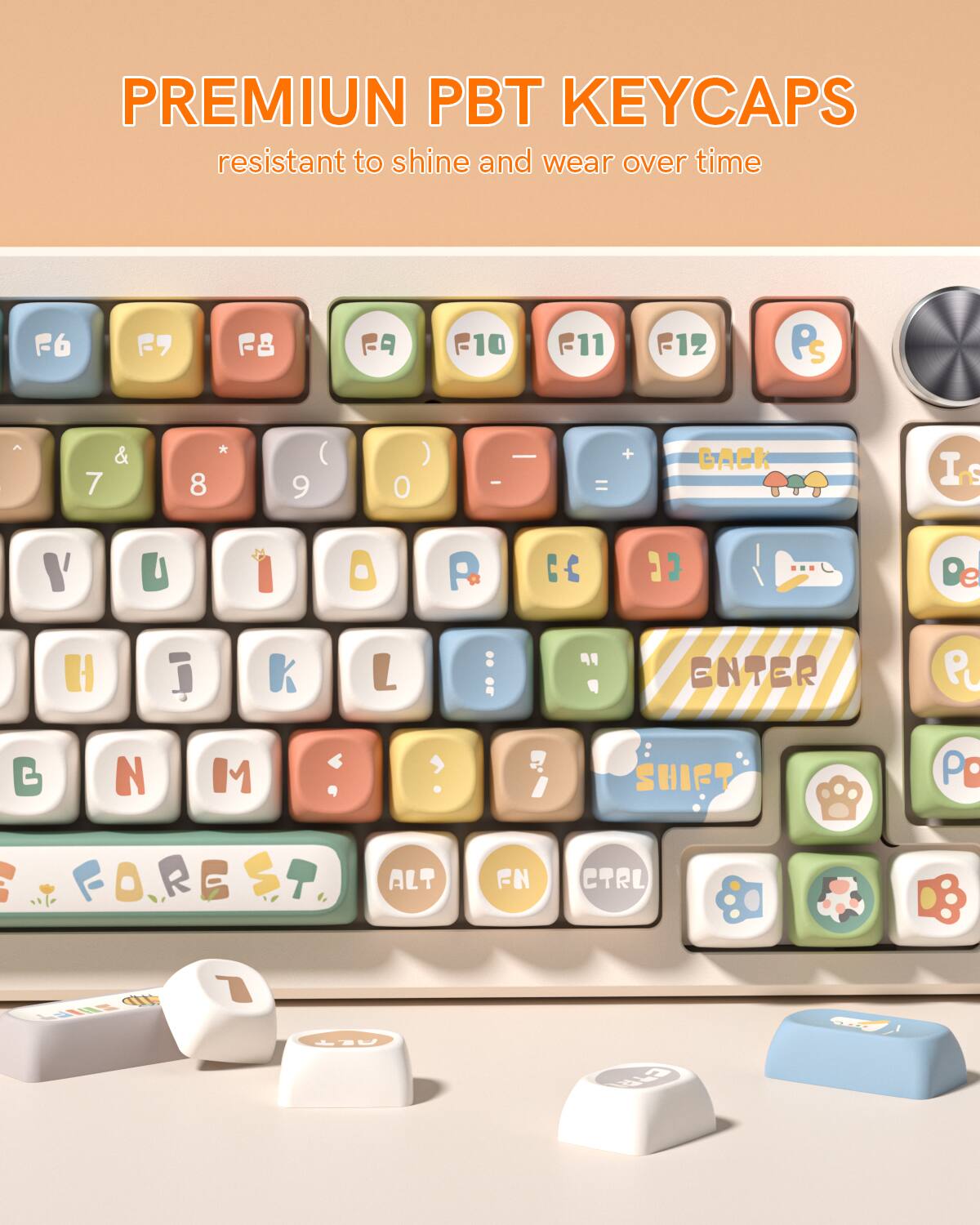 PREMIUM PBT KEYCAPS resistant to shine and wear over time

F6 F7 F8 F9 F10 F11 F12 Ps 7 & 8 9 ( O ) | | = + GACK I S V U 1 D Pa " 32 1  K L : :  ENTER P G N M . SHIFT Po : F FOREST O ALT FN CTRL d KIs 1 U a