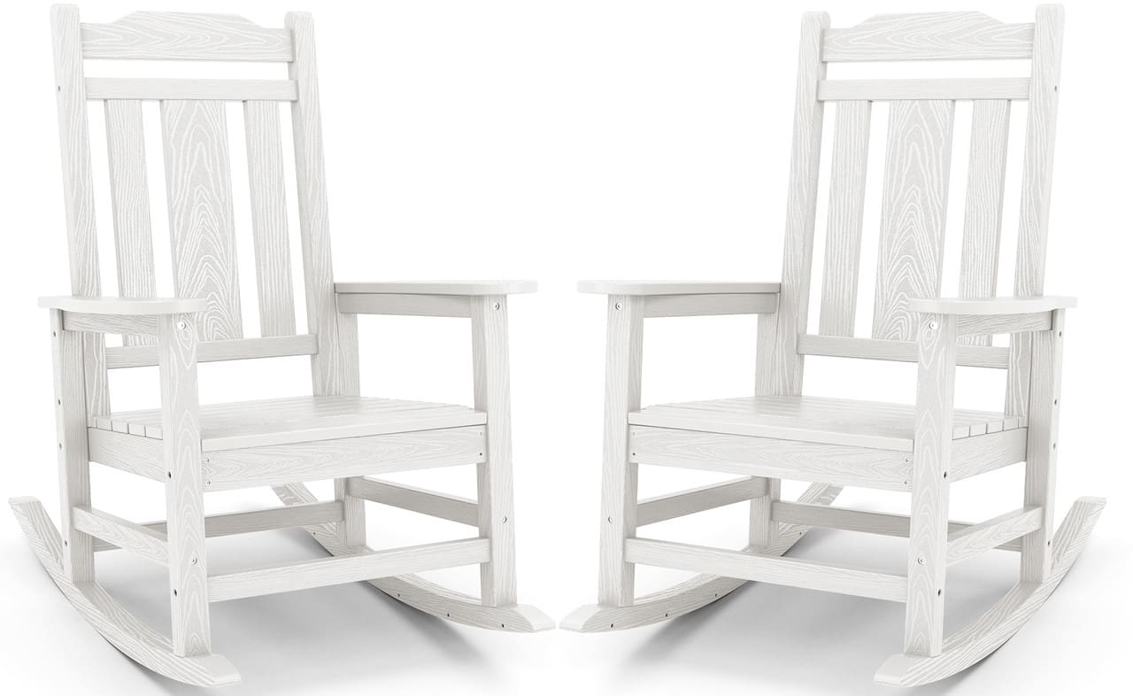 SERWALL - HDPE Oversized Outdoor Rocking Chairs Set of 2, Outdoor Rocking Chairs for Patio, Heavy Duty Front Porch Rocker - White