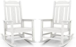 SERWALL - HDPE Oversized Outdoor Rocking Chairs Set of 2, Outdoor Rocking Chairs for Patio, Heavy Duty Front Porch Rocker - White